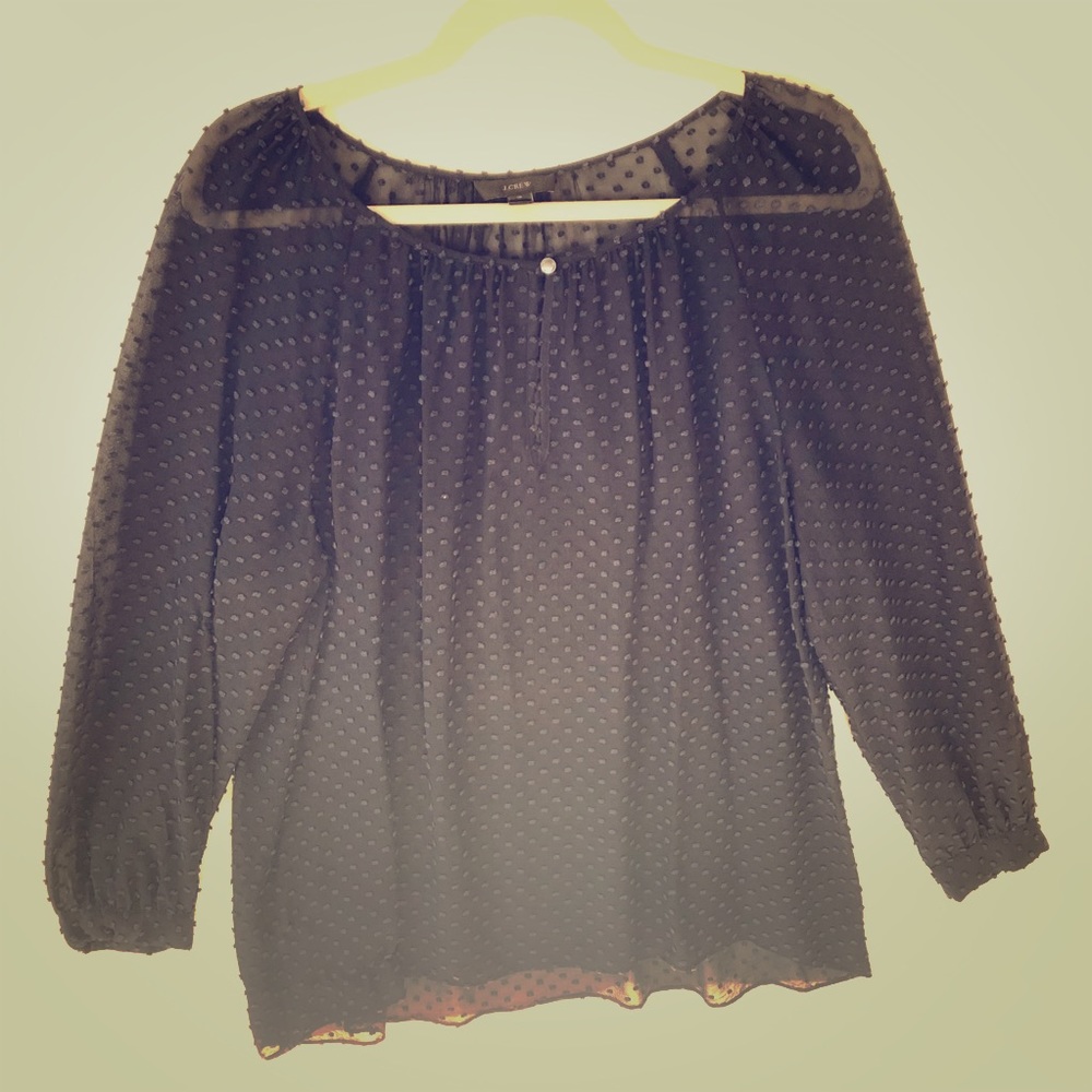 J. Crew Navy Swiss Dot Single-Button Blouse